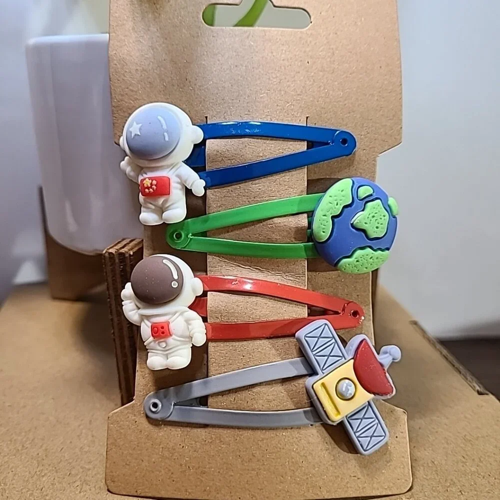 Space Hair Clips Set Astronaut Earth Satellite‎ Hair Accessories for Girls